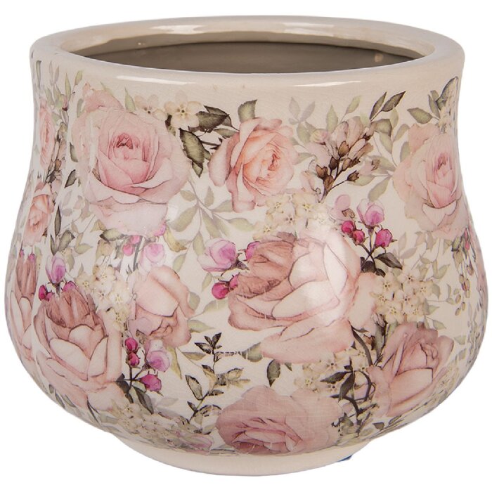 Clayre & Eef kvetináč Ø 21x17 cm béžovo-ružový