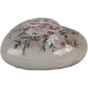 Clayre & Eef Dekoračné srdce 11x11x4 cm sivoružové