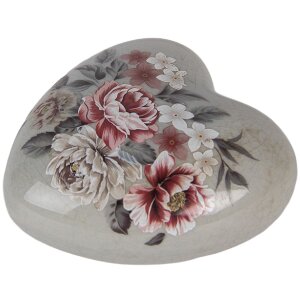 Clayre & Eef Dekoračné srdce 8x8x4 cm sivoružové