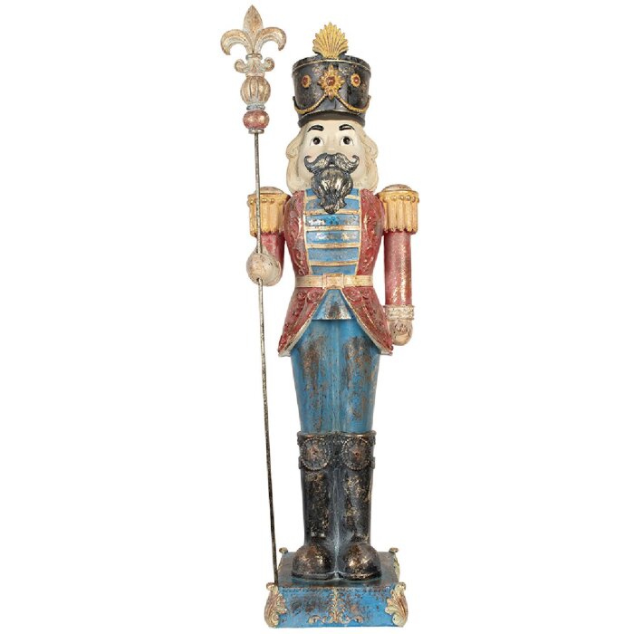 Clayre & Eef 5PR0187 Dekoračný orechový luskáčik 31x23x99 cm modro-červený