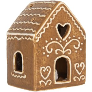 Clayre & Eef Dekoračný domček s LED 8x6x10 cm hnedá/biela