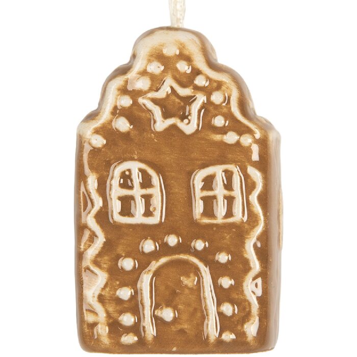 Clayre & Eef Záves Domček 4x4x6 cm Hnedá Biela Keramika