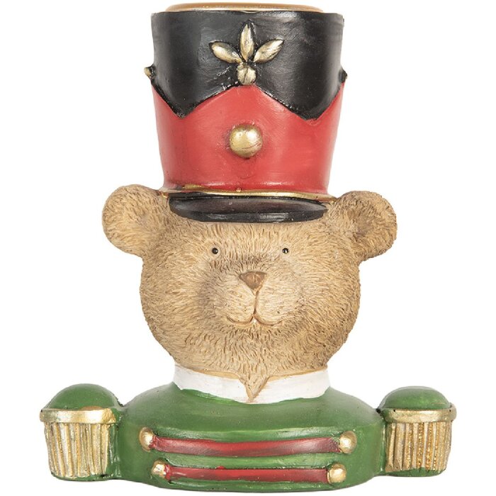 Clayre & Eef Svietnik Medveď 9x6x10 cm Hnedo-zelený