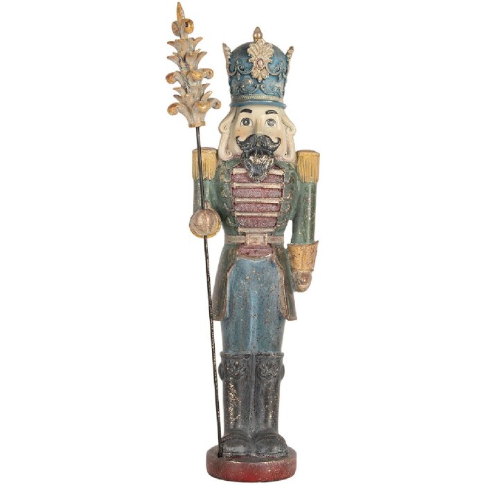 Clayre & Eef 6PR5759 Dekoračný orech luskáčik 13x13x38 cm modro-zelený