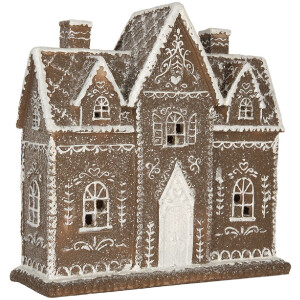 Clayre & Eef Dekoračný domček s LED 26x10x25 cm hnedá/biela