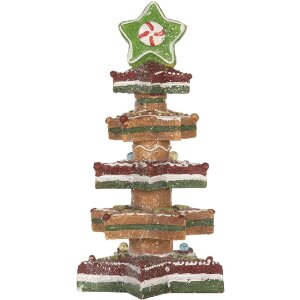 Clayre & Eef Dekoračný vianočný stromček LED 15x15x29 cm Hnedo-červený