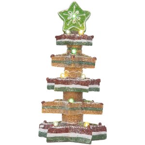 Clayre & Eef Dekoračný vianočný stromček LED 15x15x29 cm Hnedo-červený