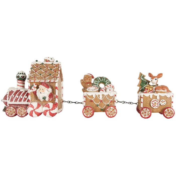 Clayre & Eef Dekoračný vlak 33x10x15 cm hnedo-červený