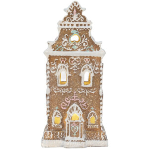 Clayre & Eef Dekoračný domček s LED 9x7x18 cm Braun-Ružový