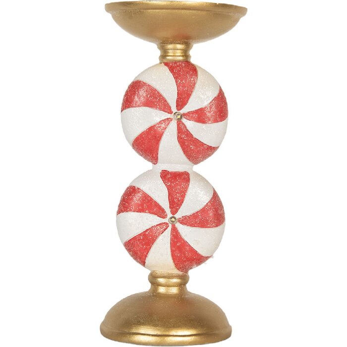 Clayre & Eef Svietnik s LED Ø 10x23 cm Zlato-biely