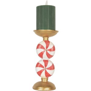 Clayre & Eef Svietnik s LED Ø 10x23 cm Zlato-biely