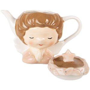 Clayre & Eef Čajník 650 ml, 21x12x16 cm, béžovo-ružový