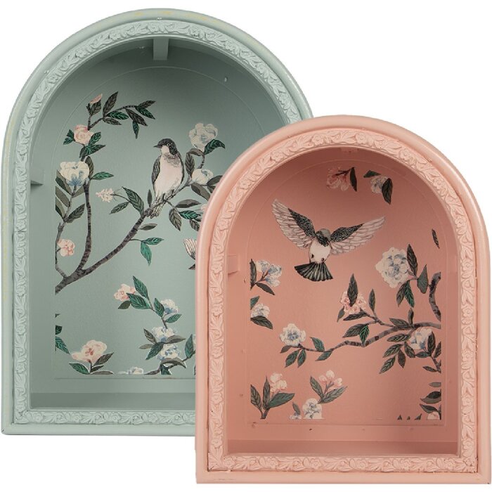 Clayre & Eef Nástenná polica Set 2 Modrá Ružová 30x16x40/24x14x30 cm