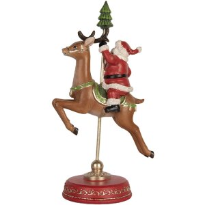 Clayre & Eef Dekorácia Santa Claus na sobovi 16x11x30 cm
