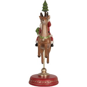 Clayre & Eef Dekorácia Santa Claus na sobovi 16x11x30 cm