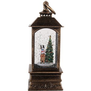 Clayre & Eef 66409 Dekoračný lampáš s vianočným stromčekom 8x8x20 cm / 3xAAA