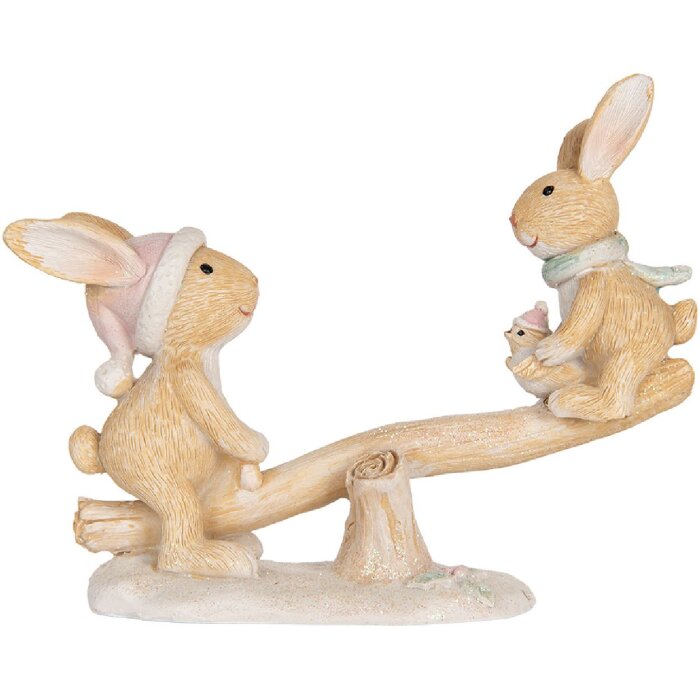 Clayre & Eef Dekoračný zajac 16x6x11 cm hnedo-biely