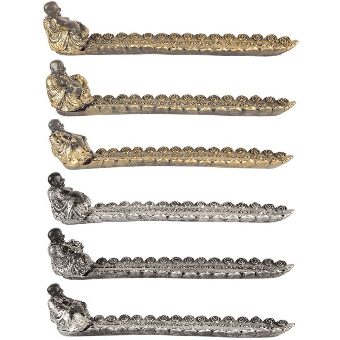 Clayre & Eef Držiak na kadidlo Buddha Strieborná/Zlatá 33x8x7 cm