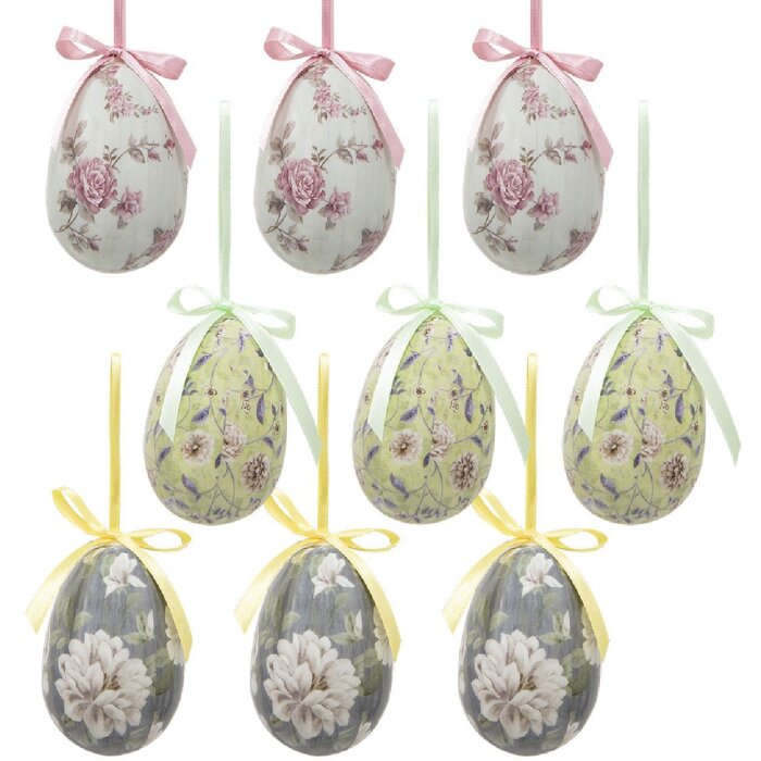 Clayre & Eef 65906 Závesné dekoratívne vajíčka (9 ks) 5x8 cm