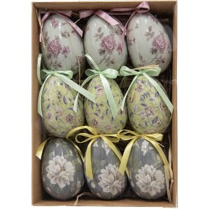 Clayre & Eef 65906 Závesné dekoratívne vajíčka (9 ks) 5x8 cm