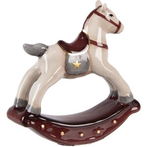 Clayre & Eef Dekoračný hojdací kôň béžovo-červený 11x3x11 cm