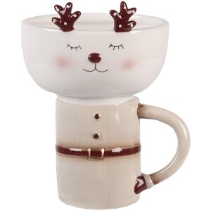 Clayre & Eef Hrček s miskou Béžovo-biely 250ml...