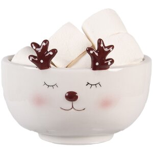 Clayre & Eef Hrček s miskou Béžovo-biely 250ml 12x12x18cm