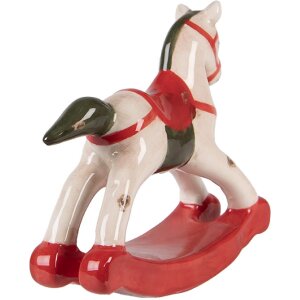 Clayre & Eef Hojdací koník béžovo-červený 12x4x11 cm