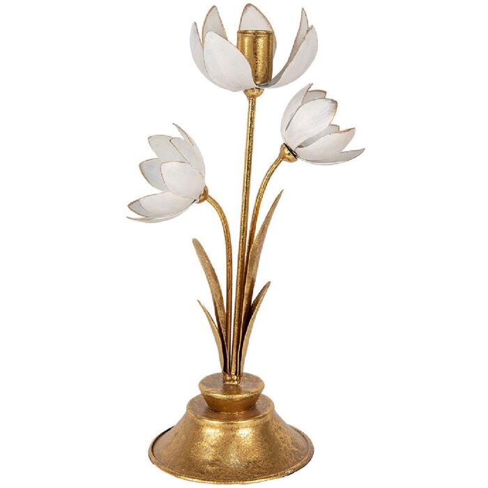 Clayre & Eef Svietnik 16x11x30 cm Zlatý / Biely