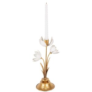 Clayre & Eef Svietnik 16x11x30 cm Zlatý / Biely