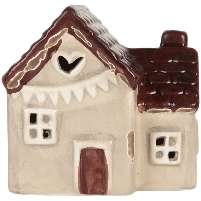 Clayre & Eef Dekoračný domček s LED 8x6x8 cm Béžovo-červený