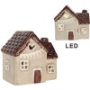 Clayre & Eef Dekoračný domček s LED 8x6x8 cm Béžovo-červený