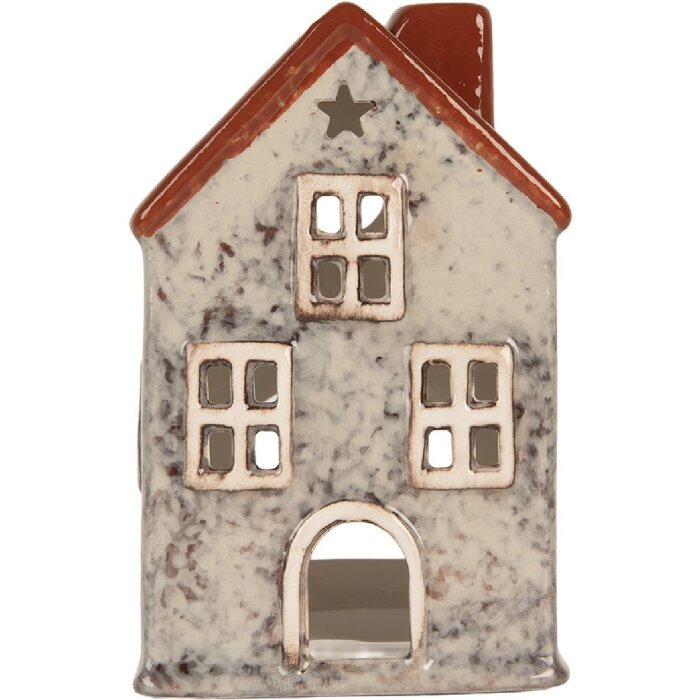 Clayre & Eef Sviečnik Domček 8x7x13 cm Šedý/Červený