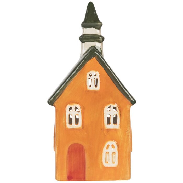 Clayre & Eef Sviečnik Domček 10x7x21 cm Oranžovo-zelený