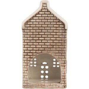 Clayre & Eef Sviečnik Domček 7x7x14 cm sivá-oranžová