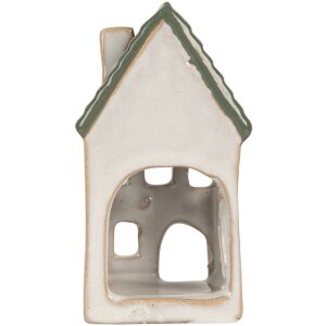 Clayre & Eef Sviečnik Dom 7x7x13 cm sivasto-zelený