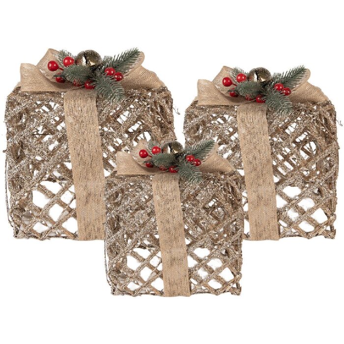 Clayre & Eef LED Darčekové Balenia 3-dielna Zlatá