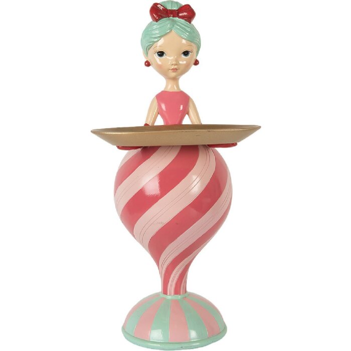 Clayre & Eef Dekorácia Dieťa s miskou - Ružovo-zelená 22x20x46 cm