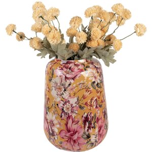 Clayre & Eef 66383 Žltá ružová dekoračná váza 27x34 cm