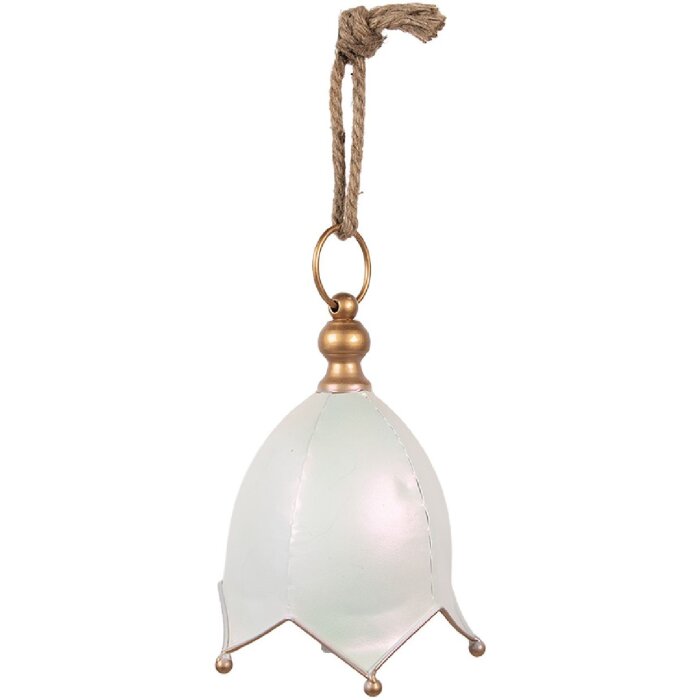 Clayre & Eef Dekoračný zvonček biely/zlatý 16x22 cm