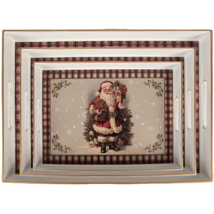 Clayre & Eef 66396 Súprava podnosov 3-dielna béžovo-červená