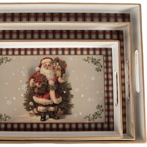 Clayre & Eef 66396 Súprava podnosov 3-dielna béžovo-červená