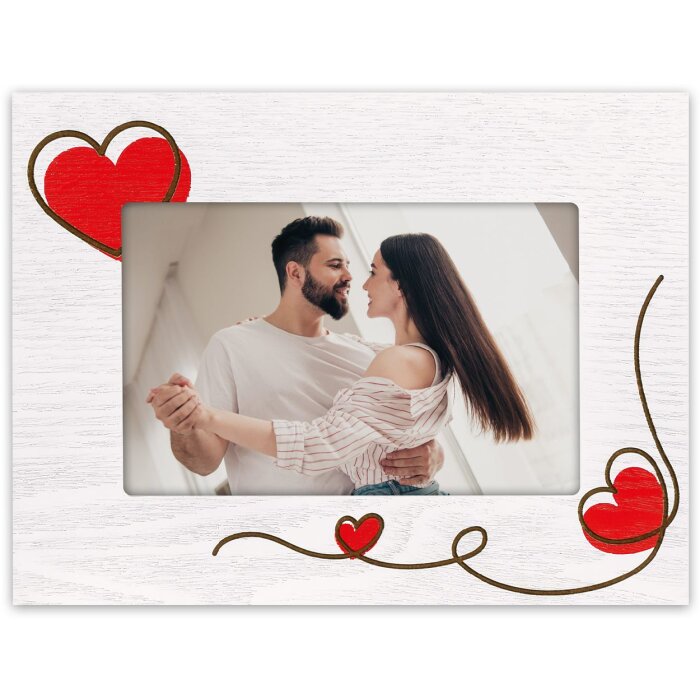 ZEP Drevený fotorámik Zoe Biely 10x15 Srdcia Na Široko