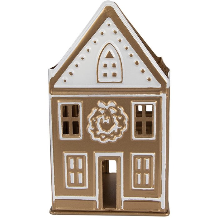 Clayre & Eef 6Y5920 Sviečnik 12x11x22 cm Zlatý & Biely