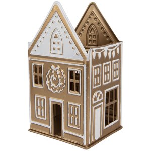 Clayre & Eef 6Y5920 Sviečnik 12x11x22 cm Zlatý & Biely