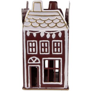 Clayre & Eef Sviečnik 12x12x22 cm červeno-biely