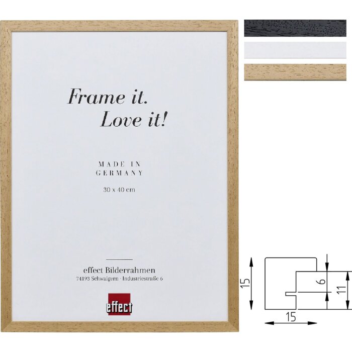 Effect Masívny drevený fotorámik s kastenovým profilom, čierna/prirodzene/biela