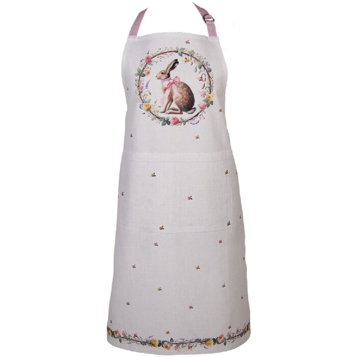 Clayre & Eef EWC41 Schürze 70x85 cm Baumwolle Hase Blumenkranz Frühling Ostern
