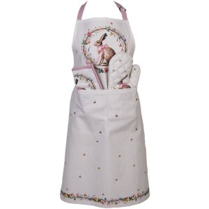 Clayre & Eef EWC41 Schürze 70x85 cm Baumwolle Hase Blumenkranz Frühling Ostern
