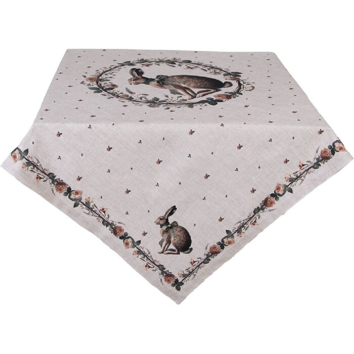 Clayre & Eef NLE01 Prikrývka na stôl 100x100 cm, béžovo-hnedá bavlnená